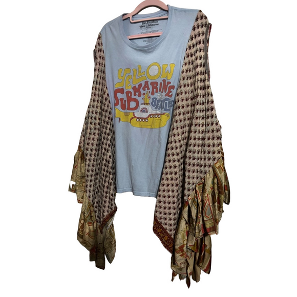 Kantha Tops - Kantha Upcycled Beatles Yellow Submarine Poncho/Top